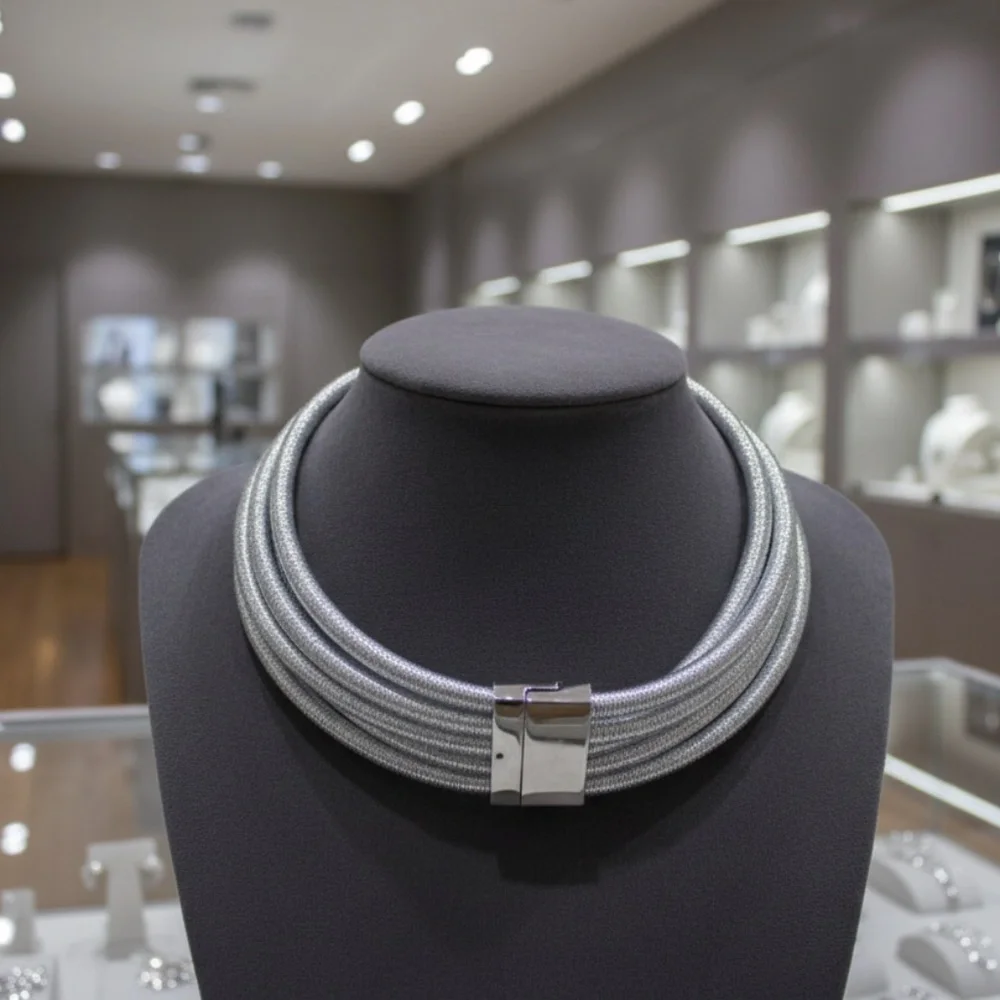 Womens 5 Strand Silver‎ Collar Statement Necklace